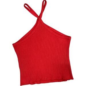 T.la Tank Red Ribbed Hi Neck Medium 100% Cotton Aritzia Halter